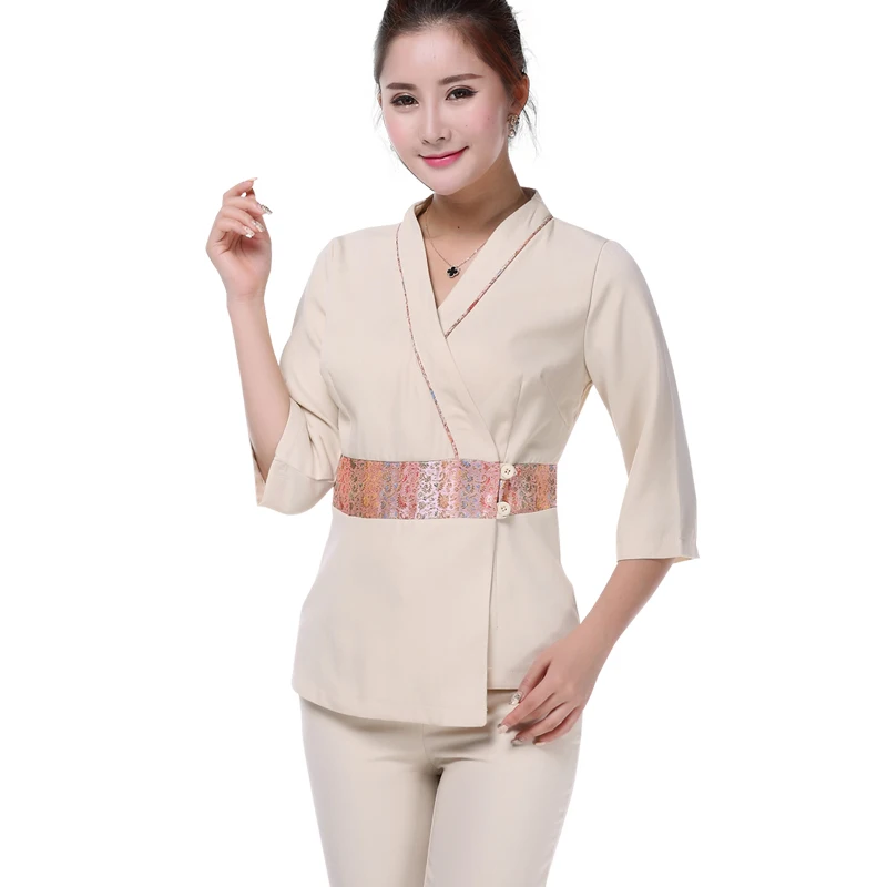 Free Shipping Elegant Beautician surgical scrub uniforms Cute Nurse Spa Massage uniform Summer