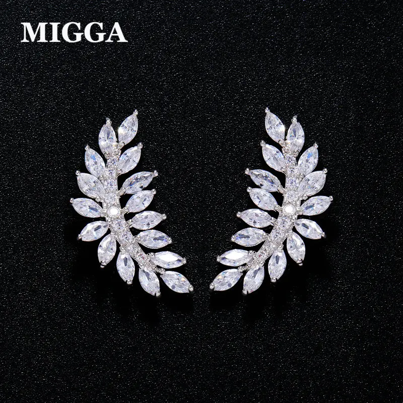 MIGGA дизайн AAA кубического циркония листьев серьги модные женские туфли вечерние серьги циркон Brincos