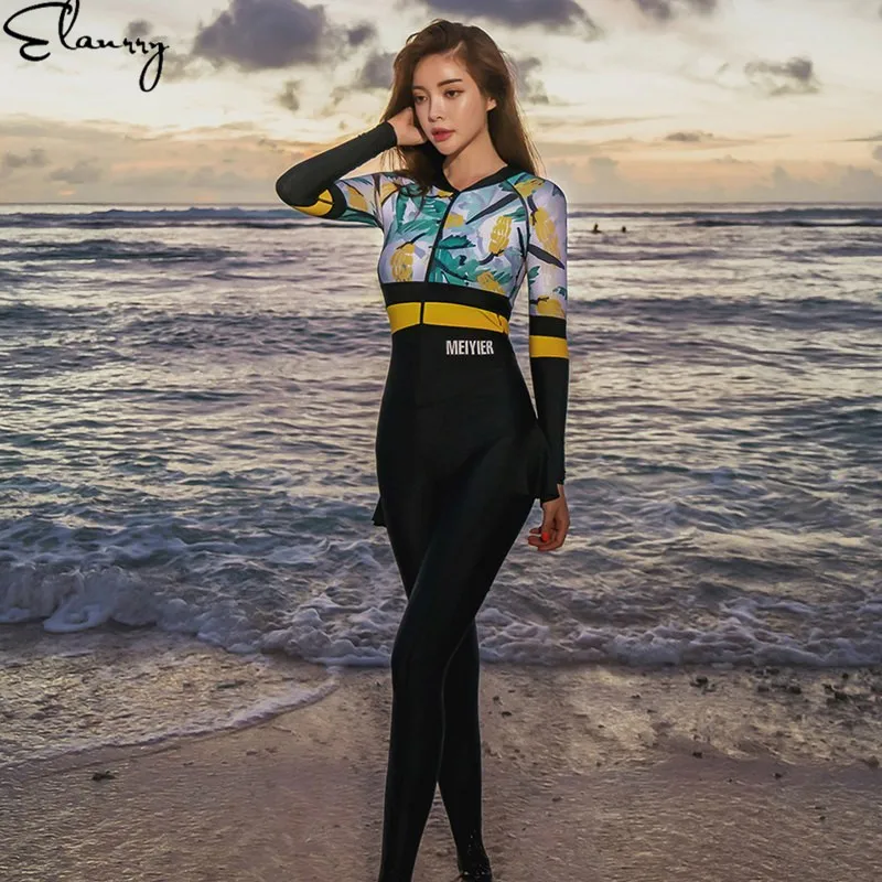 2018 مثير النساء مايوهات قطعة واحدة ملابس السباحة طويلة الأكمام ملابس السباحة ركوب الأمواج وبحر طفح الحرس الإناث بذلة السباحة تنورة