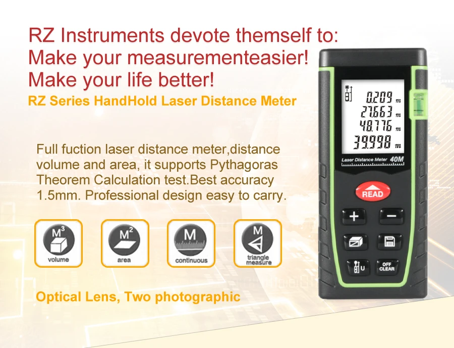 RZ лазерный дальномер электронная линейка цифровой рулетка измерение площади объем инструмент 40 м 60 м 80 м 100 м