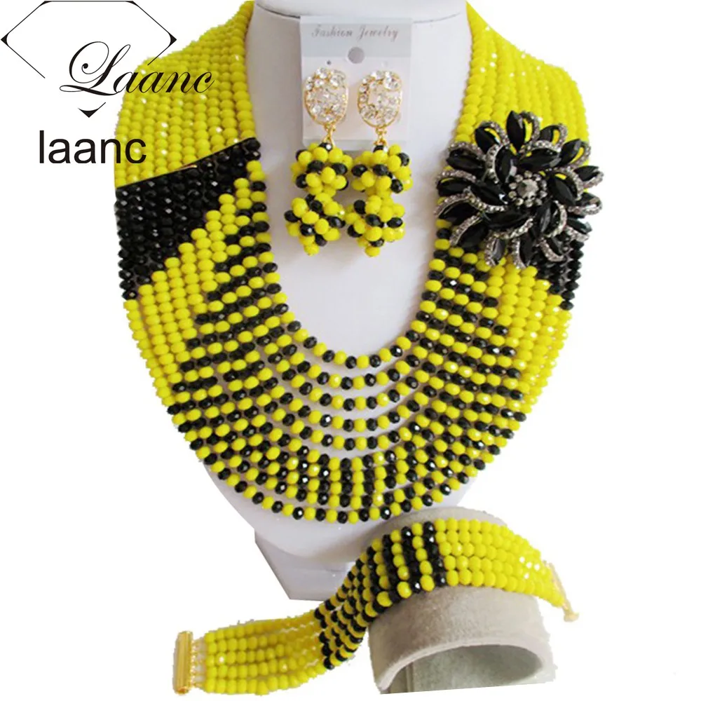 

Yellow and Black Crystal African Beads Set laanc AL052