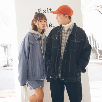 

Color Black/Light Blue High Quality Casual Wild Couple Denim Jacket Fashion Handsome Youthful Coat Male Size M-XXL