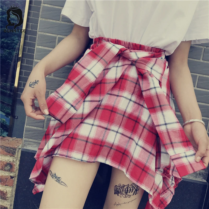 

Skirt Plaid Ulzzang High Waist Sweet Casual Womens Mini Skirts A-line Women Summer Fashion Korean Style Students Chic Breathable