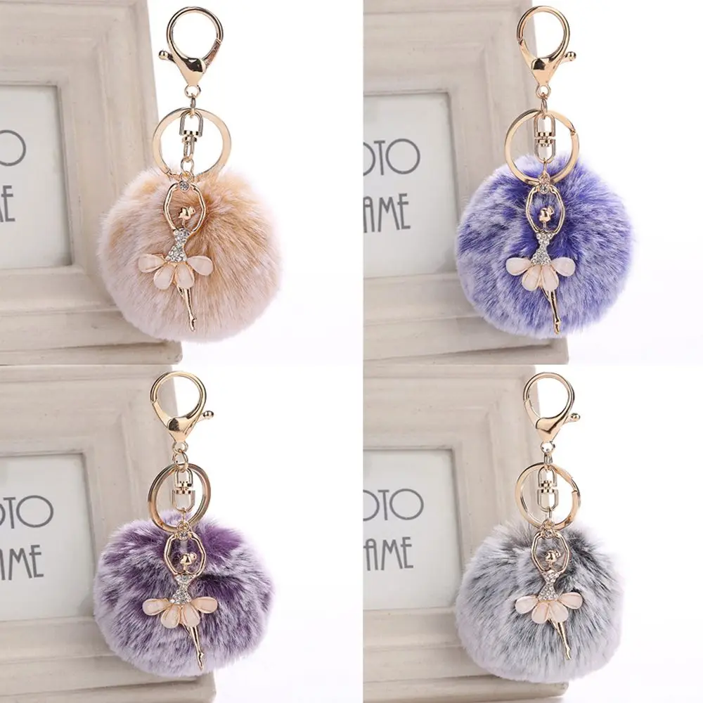 

Cute Fashion Dancing Angel Fluffy Pompom Keychains Ballerina Girl Ball Keychain For Women Bag Car Pendant Key Chain Ring Jewelry