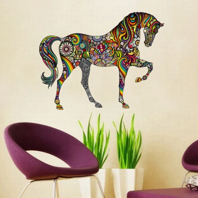 colorful horse flower wall decals removable rainbow design wall