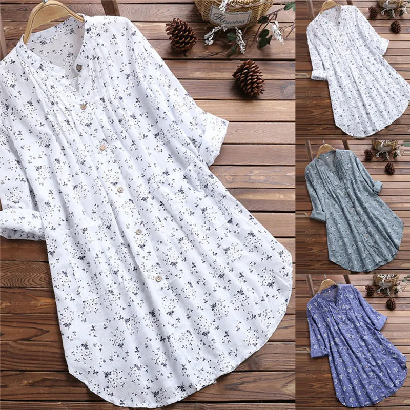 

Plus Size Boho Summer Women Long Sleeve Floral Kaftan Baggy Shirt Tops Casual Loose Blouse US