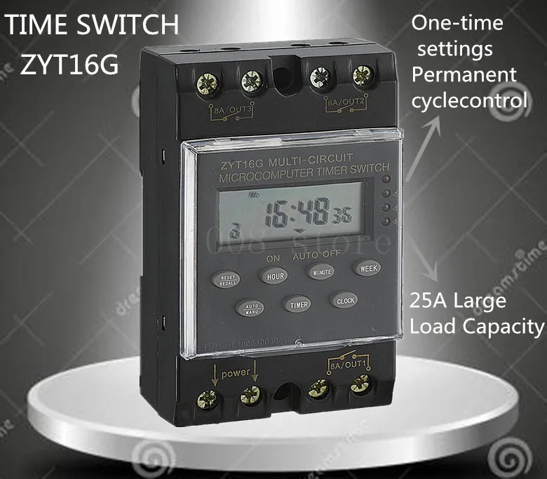 Таймер, ZYT16G-3a, 220 В, 25А, цикл, микрокомпьютер, контроль времени, переключатель, таймер, контроллер, водонепроницаемый, английская версия