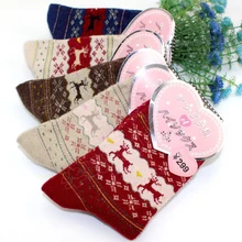 OLN модные новые зимние Утепленная одежда толстая шерсть кролика Для женщин EU36-47 носки средней длины Ретро Геометрические Олень узор 5 пар/десяток