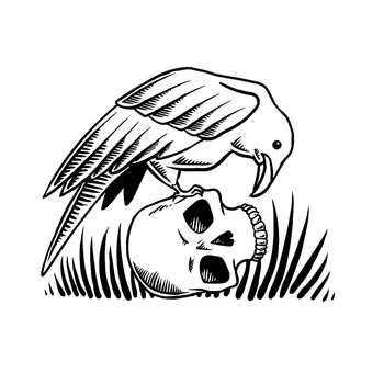 

YJZT 18CM*14.4CM Individualized Skull And Crow Vinyl Waterproof Car Sticker Decal Black/Silver C11-1268
