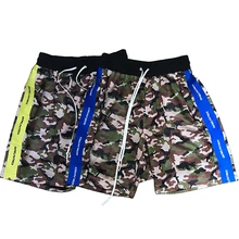 Камуфляжные шорты в стиле хип-хоп синие шорты с лентой и желтой лентой высококачественные шнурки камуфляжные пляжные сетчатые шорты