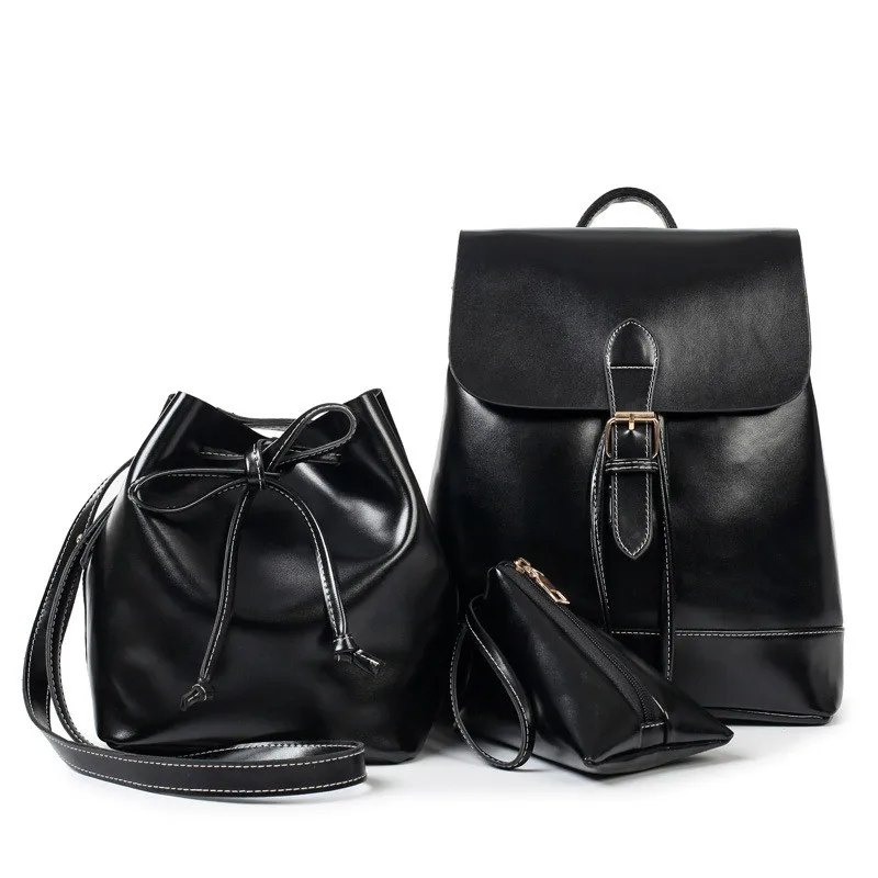 

Fashion Shoulder Strap Bags 3 Pcs/Set PU Leather Composite Bags Designer Black School Backpacks