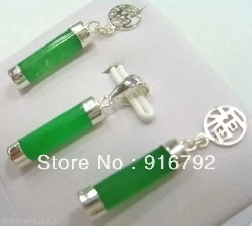 

Wholesale free shipping >>>>>Beautiful Green stone Pendant Necklace Earring Set AAA