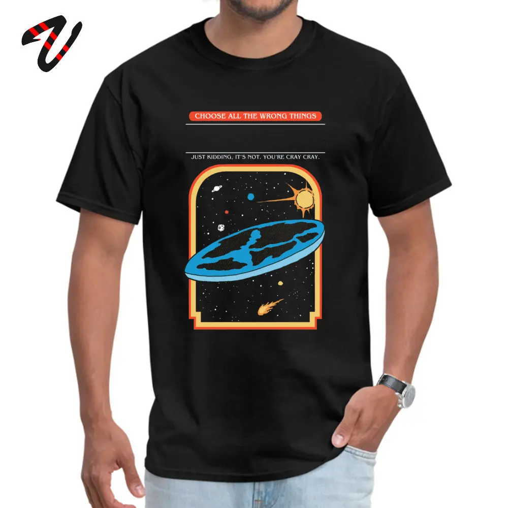 The Earth Is Flat Coupons Fashionable Tops Tees O Neck Lovers Day 100% Cotton Short Sleeve Tshirts for Men Normal Tops Shirt The Earth Is Flat -29902 black