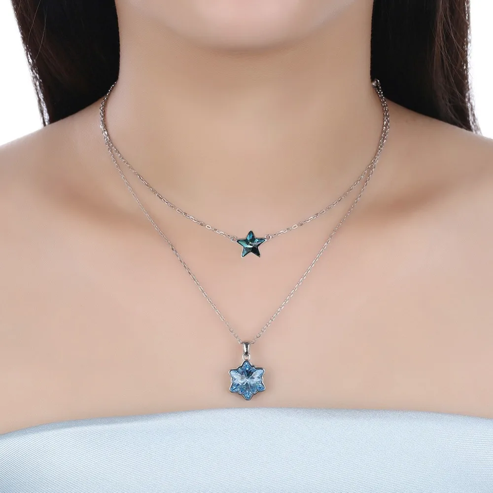 

Fashion jewelry Best Quality 100% 925 sterling silver Crystals From Swarovski Explosion models stars snowflakes double necklace