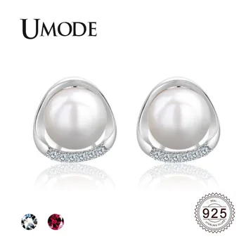 

UMODE Big Fresh Water Pearl Earrings 925 Sterling Silver Stud Earrings With Cubic Zirconia for Women Fine Jewelry s925 ULE0336