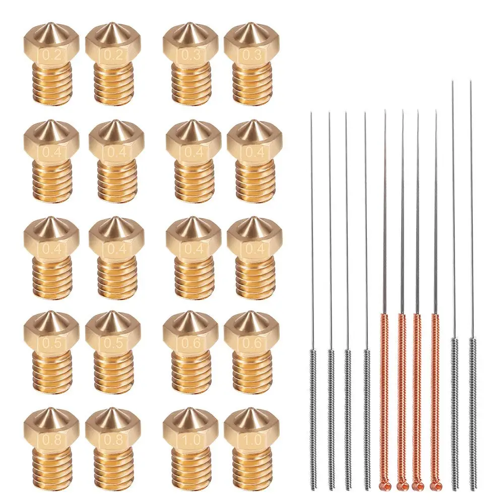 Best 20 PCS M6 3D Printer Nozzles with 10PCS Cleaning Needles Kit, V6 V5 Brass Exruder Nozzle Print Head for E3D Makerbot