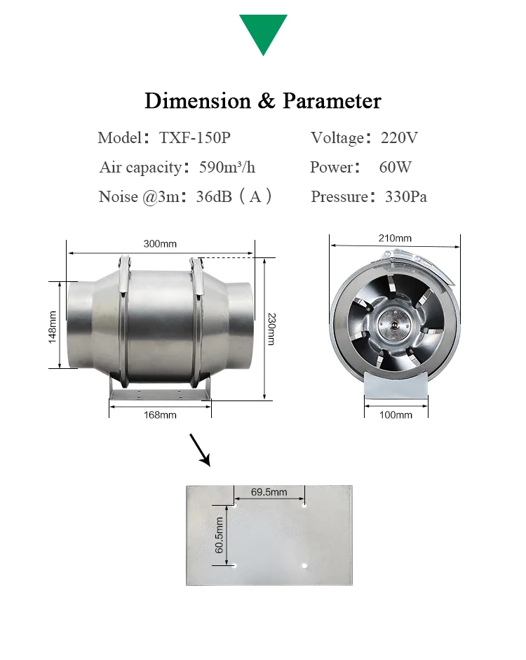 6 дюймовый смешанный поток встроенный воздуховод металлический вытяжной вентилятор потолочная система вентиляции вентилятор для труб для кухни вентилятор воздуха 220 В