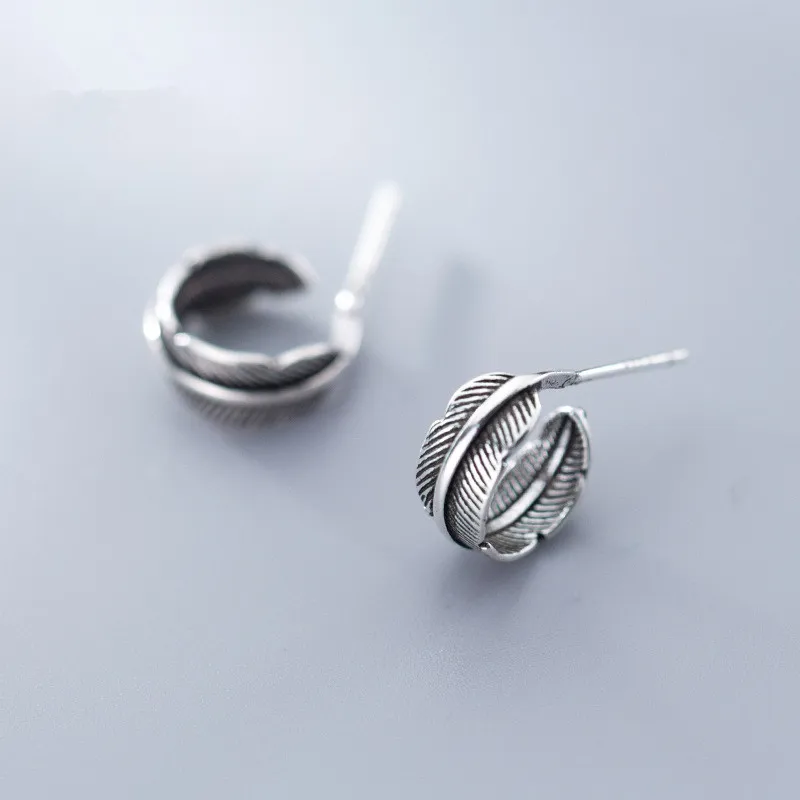 

Thai Silver 100% Real. 925 Sterling Silver Fine Jewelry Angel Wings Bird Feather Stud earrings Animal charms GTLE2452