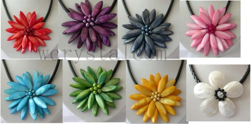

White Gray Red Yellow Pink Blue Purple Green Sea Shell Flower Pearl Necklaces