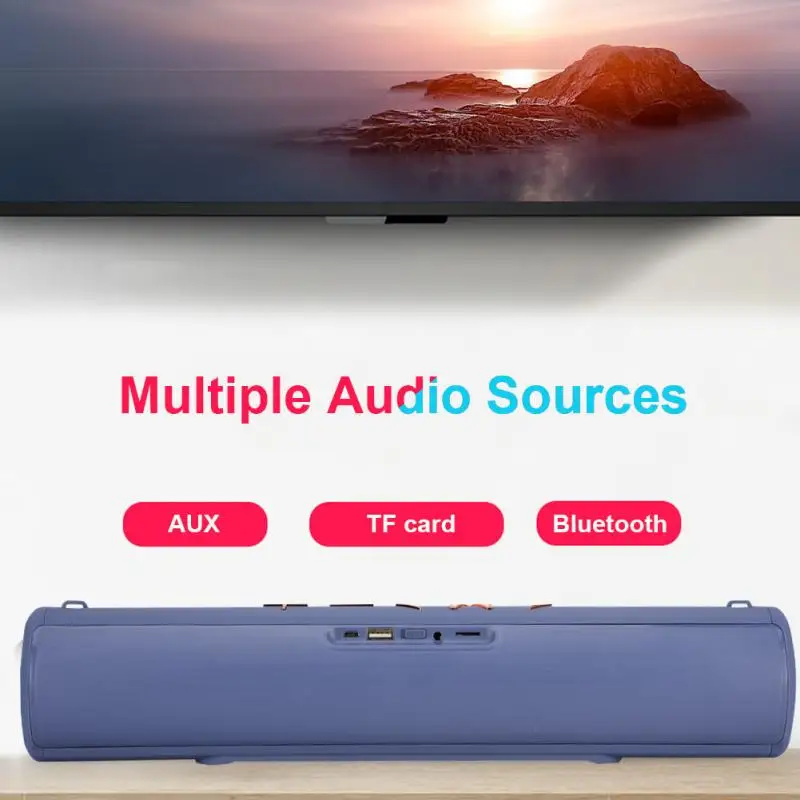 Richer Bass Soundbar Home Theater HIFI Bluetooth Speaker Wireless Stereo Loudspeakers Power Bank TF AUX USB With Strap