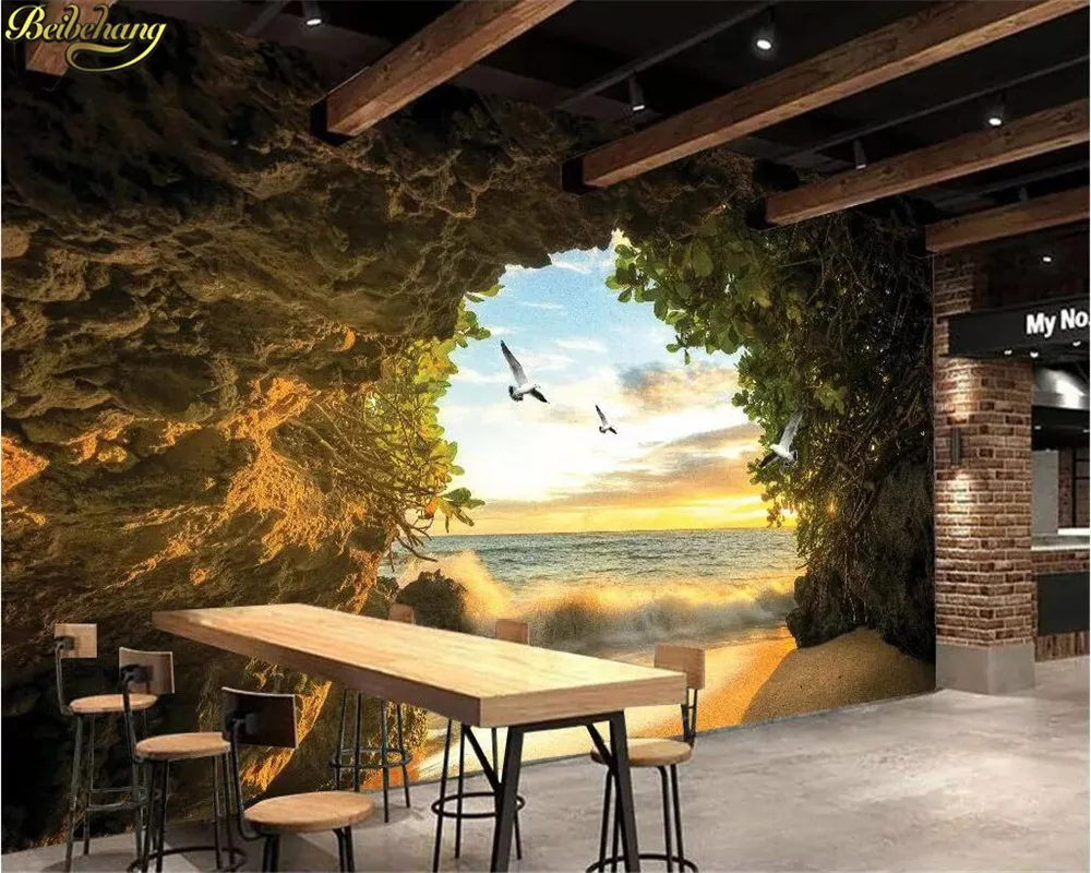 beibehang Custom wall paper mural cave seagull 3D TV background wall papers home decor papel de parede 3d wallpaper