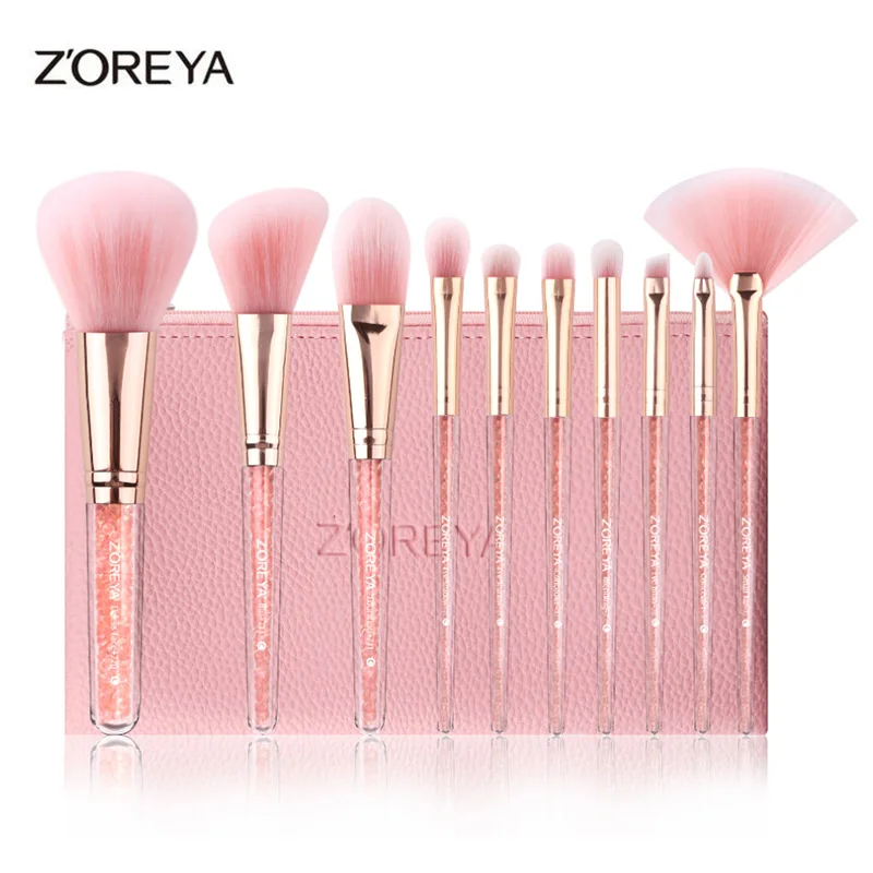

ZOREYA 10 Pcs Pink Crystal Makeup Brushes Concealer Foundation Eyeshadow Fan Lip Brush Makeup Brush Set Tool Pincel Maquiagem