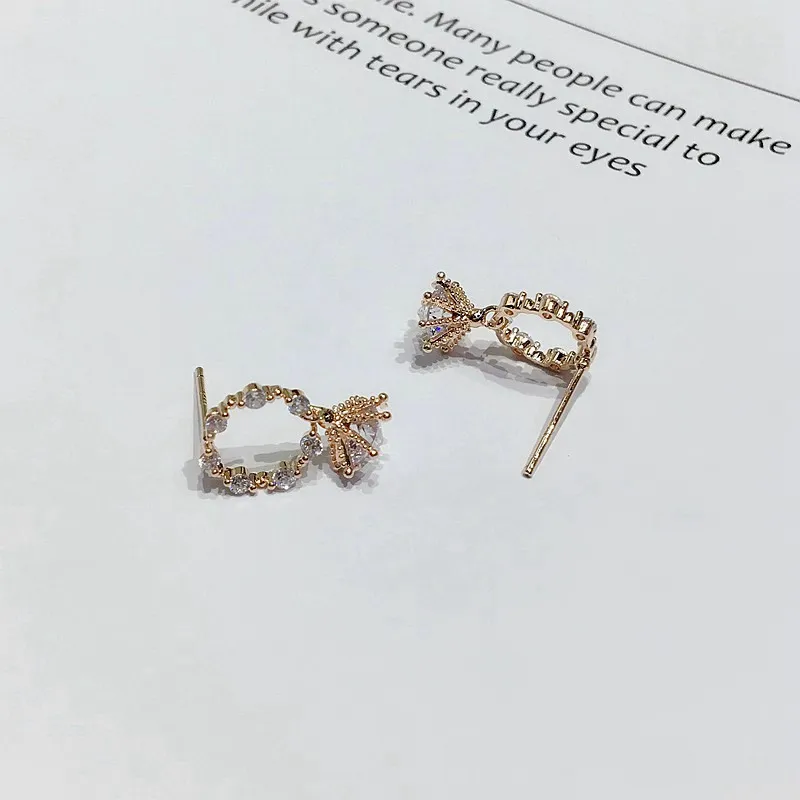 Изящные серьги-гвоздики с фианитами и кристаллами цвета розового золота AAA кубический циркон серьги для женщин модные ювелирные изделия