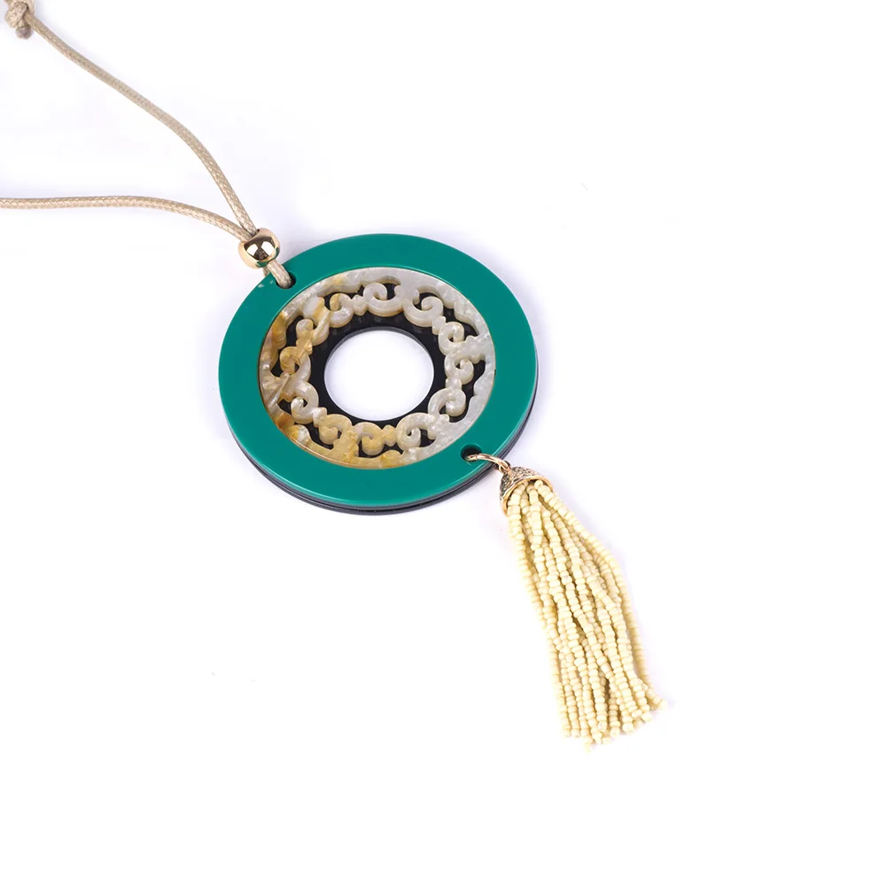 Vintage Bohemian Acrylic Pendant Tassel Necklaces Women Long Rope Chains Big Circle Geometric Resin Necklace Fashion Jewelry (6)