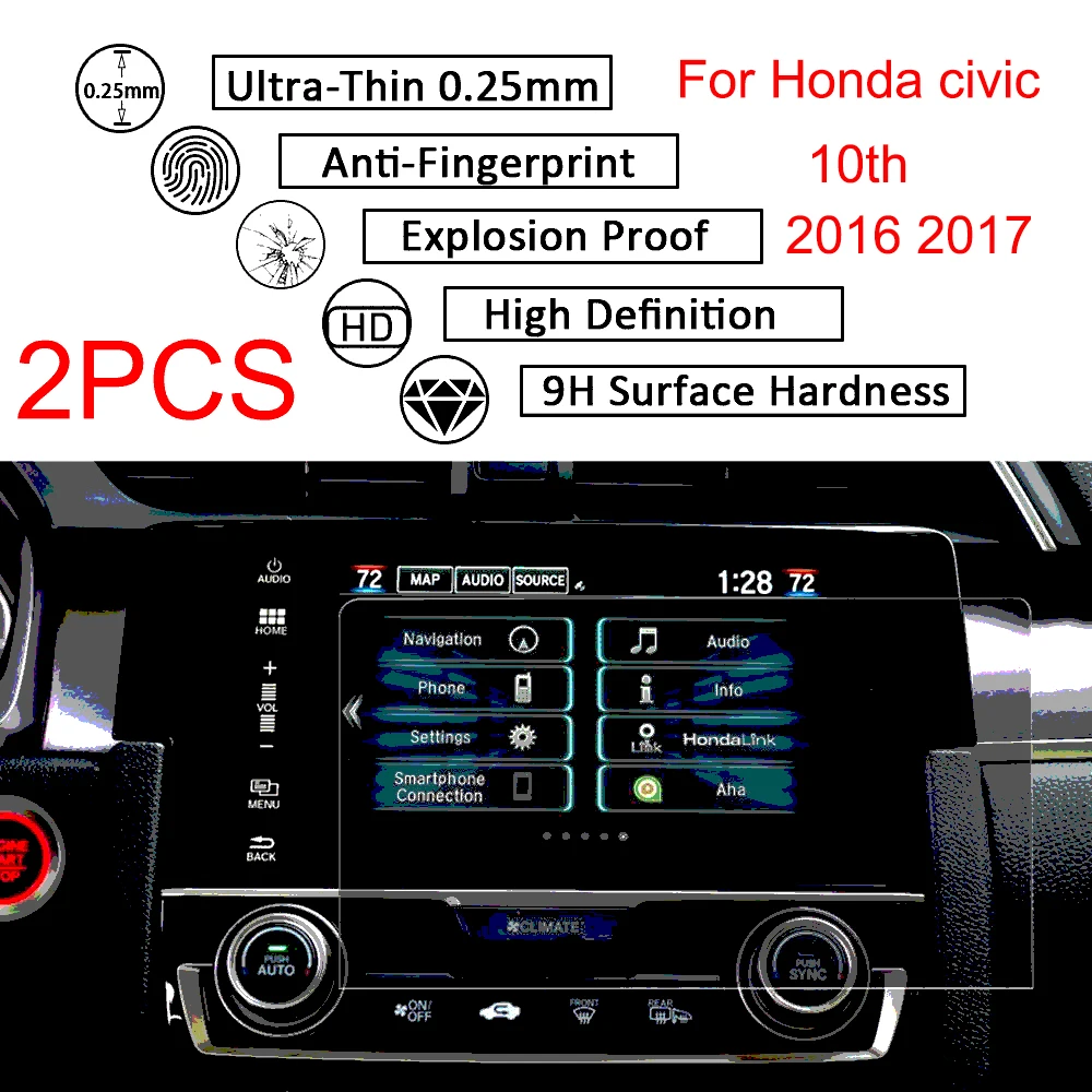 2 шт. 7 дюймов для Honda Civic 10th 2016 2017 GPS навигационный экран наклейка Закаленное стекло