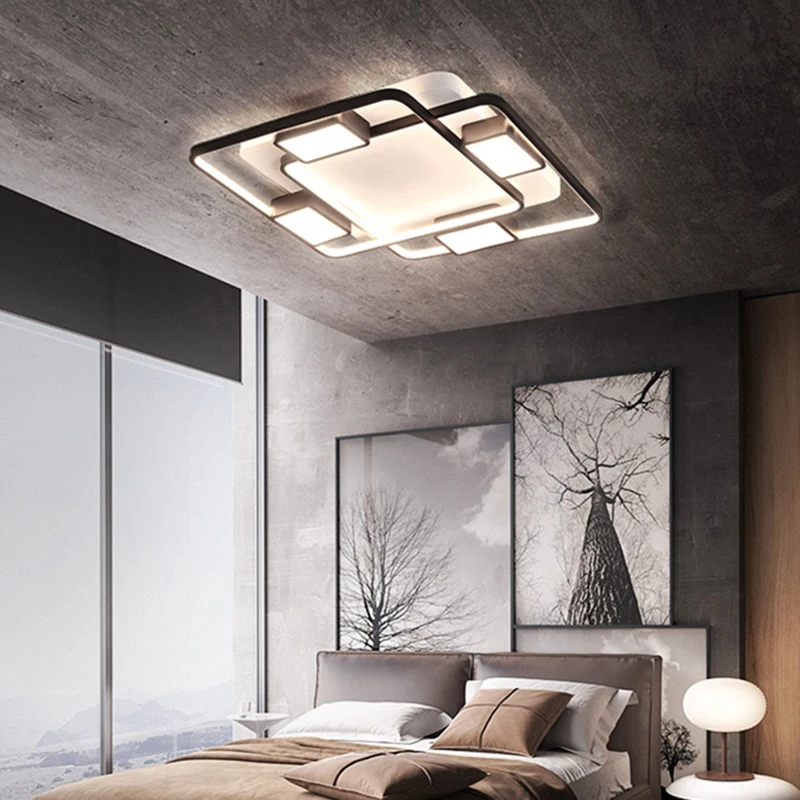 

New Arrival Rectangle Modern led Chandelier For Living Room Bedroom Home Deco Black and White Square Ceiling Chandelier Fixtures