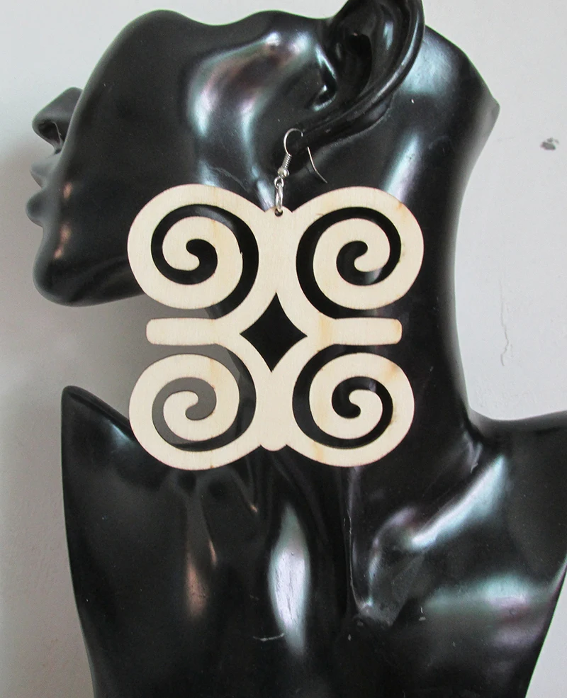 Natural Adinkra Africa Symbol Wooden Earringsin Hoop Earrings from