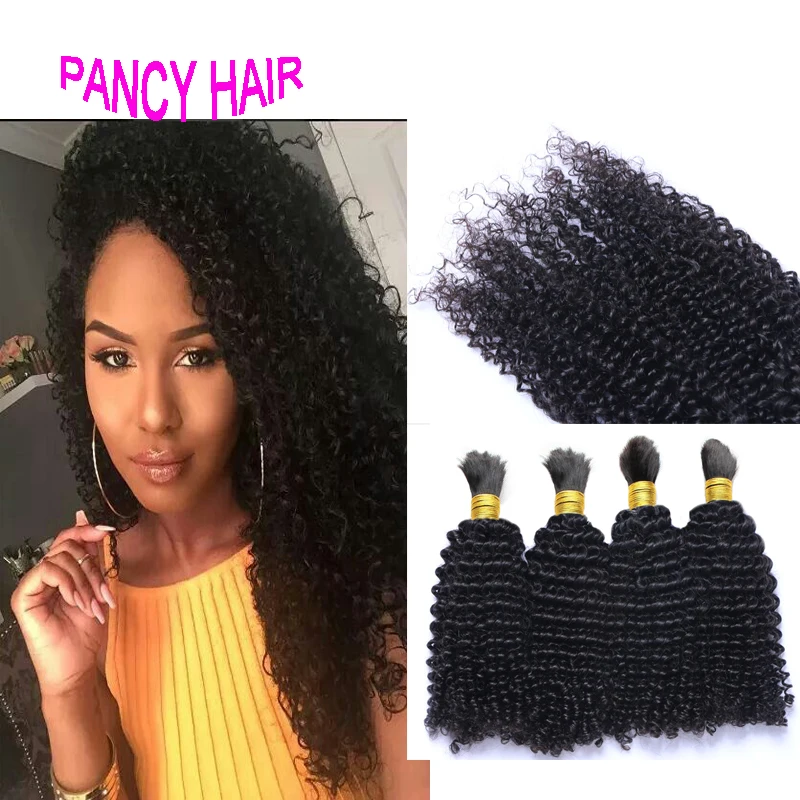 

Virgin Mongolian Hair Human Braiding Hair Bulk Kinky Curly Human Hair for Micro Braids 4Pcs Full Head Human Hair Bulk