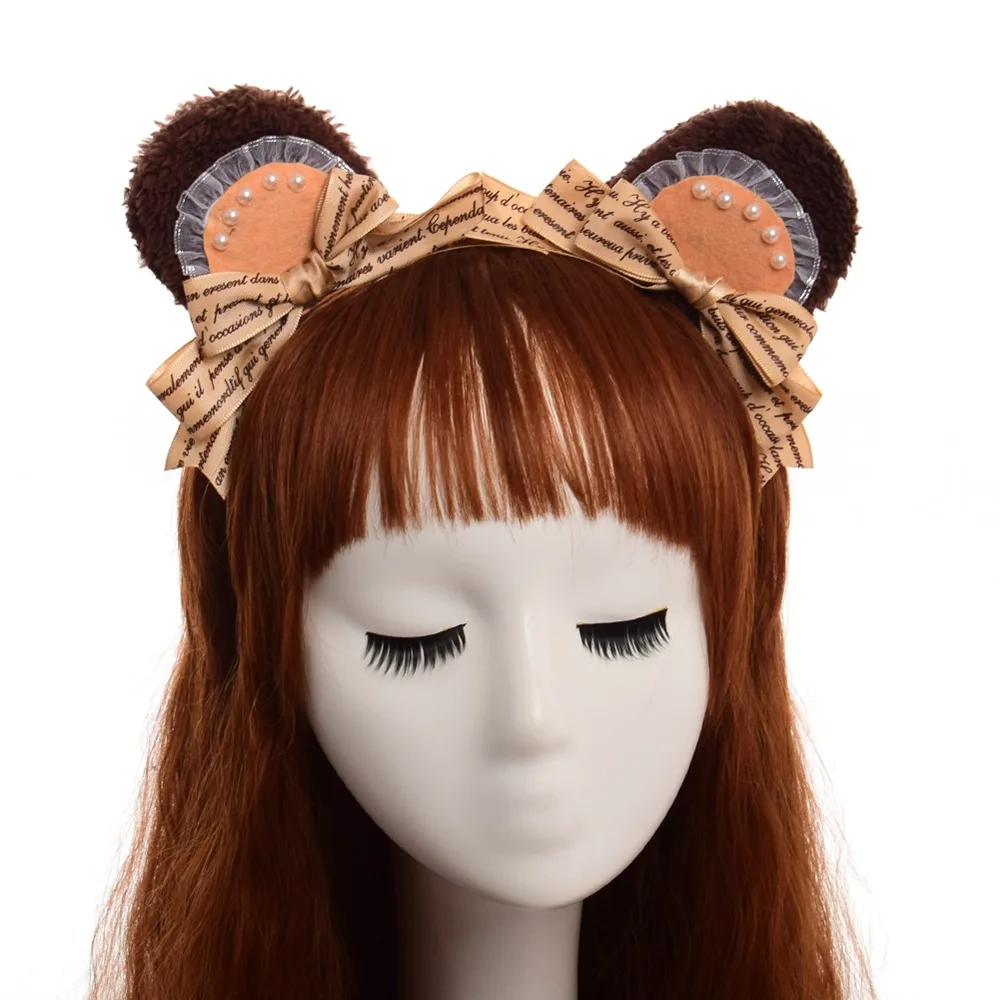 Женская повязка на голову с милыми медвежьими ушками, бантами и жемчугом, повязка на голову