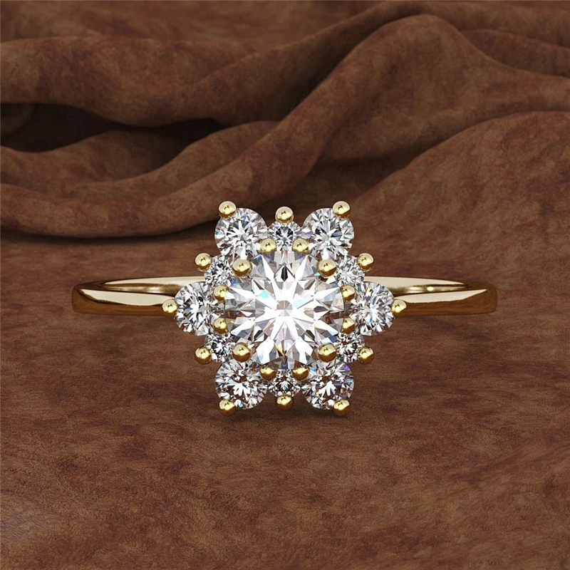 ROMAD модное кольцо со снежинками из белого циркона золотого цвета для женщин, обручальное кольцо в форме сердца и цветка, вечерние ювелирные изделия, кольца R35