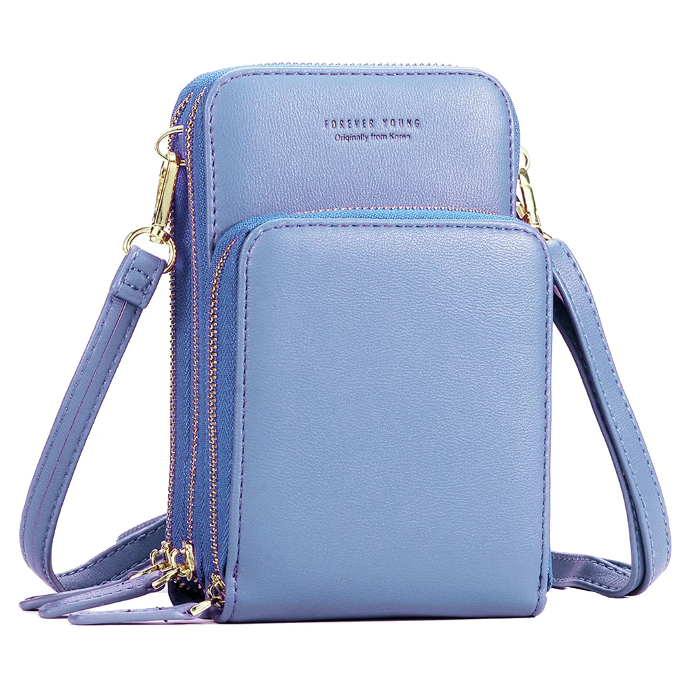 Одноцветная сумка на плечо, Женская цветная сумка через плечо, сумка для мобильного телефона, для девушек, для досуга, кошелек, кожа, для ежедневного использования, держатель для карт, телефона - Цвет: Light Blue