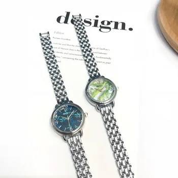 

1 Pcs Women Waterproof Quartz Watch Leaves Pattern Dial with Alloy Band LL@17