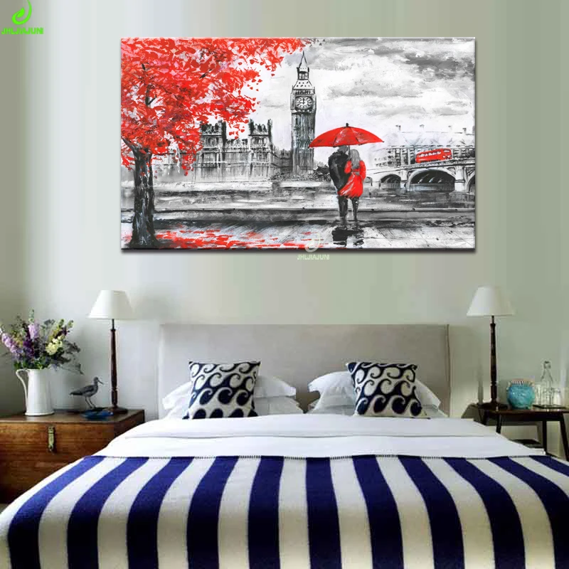 Pintura-A-leo-Sobre-Tela-Vista-Para-a-Rua-De-Londres-Rio-E-nibus-na-Ponte