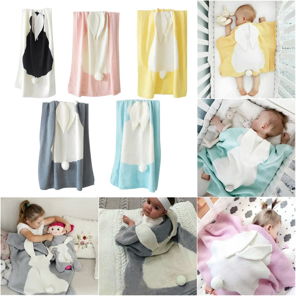Хорошее качество, детское трикотажное одеяло с кроликом для кровати, мягкое постельное белье для новорожденных, одеяло для игр, одеяло для кроватки, детская комната, 108X73 см