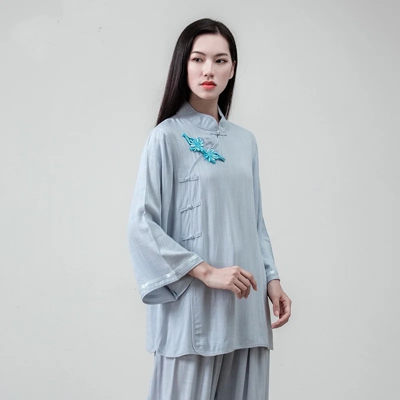 Традиционная китайская одежда для женщин летний Han Fu комплект из 2 предметов ушу кунг-фу Униформа Тан костюм Tai Chi одежда TA1514