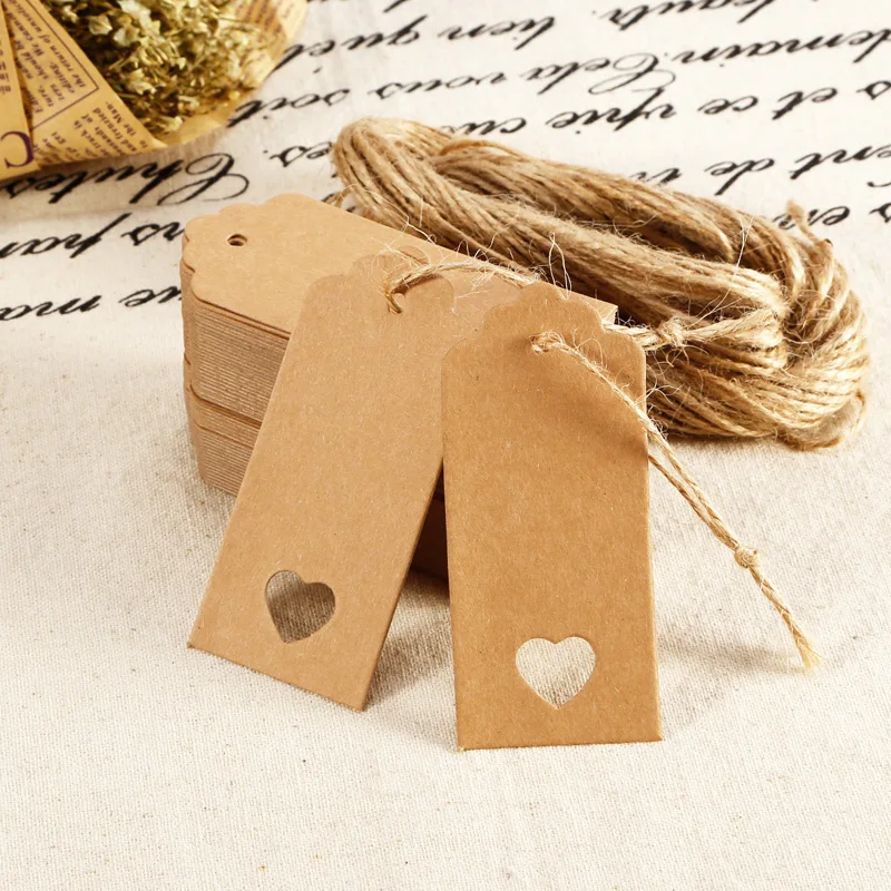 JX-LCLYL 100PCS DIY Vintage Rectangle Kraft Paper Pendant Labels Gift Tags Gift Cards