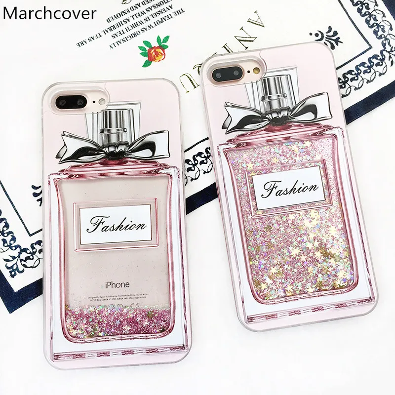 Чехол Marchcover для iPhone 6 6S 7 8 Plus XS Max XR X блестящий чехол с изображением флакона духов