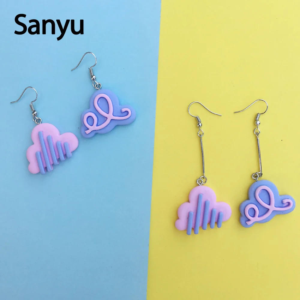 

New Arrival Creative Handmade Candy Clor Cloud Rainy Shape Long Tassel Drop Earrings Lovely Resin Geometric Dangle Earrings 2019
