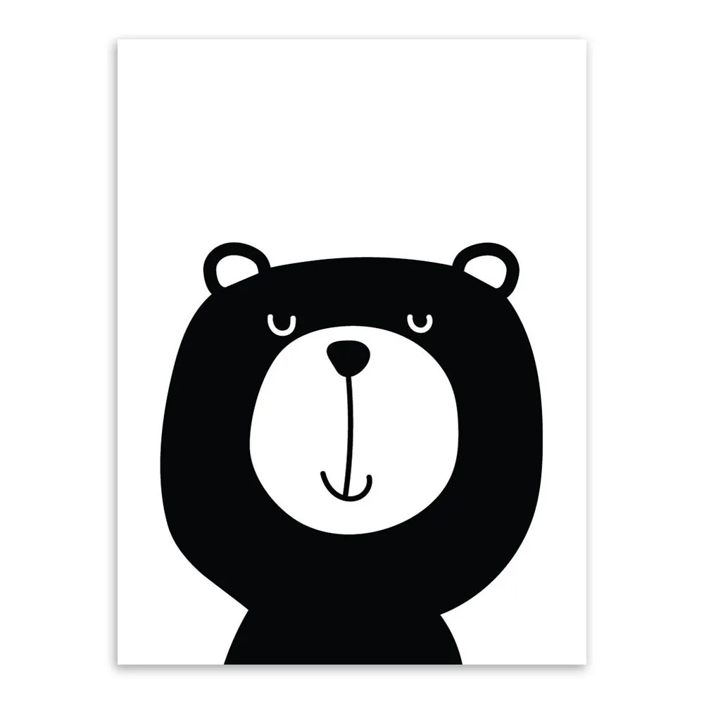 Черно-белые Kawaii животные Медведь Кролик постеры принты скандинавские детские комнаты настенные художественные картины Домашний декор холст живопись без рамки - Цвет: bear 3