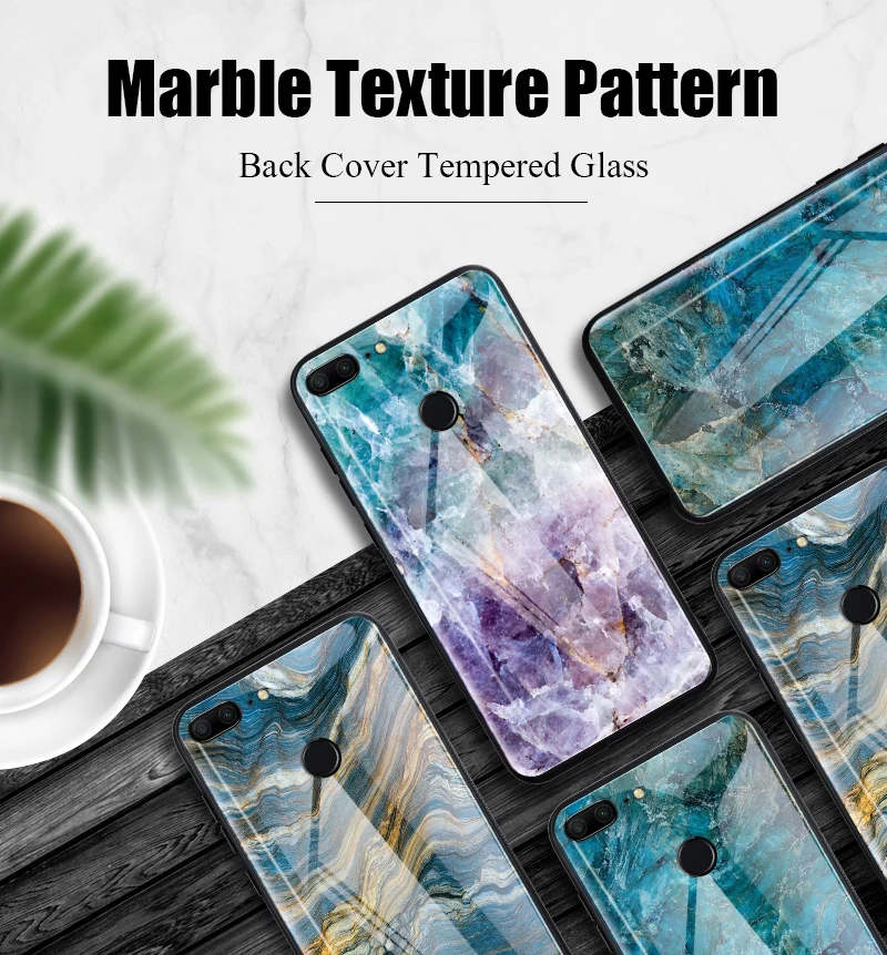 TOMKAS Agate Marble Phone Case for Huawei P20 Lite Case on Honor 9 Lite Soft Edge PC+Glass Back Cover Case on for Huawei P Smart (1)