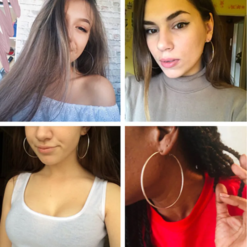 

Big Circle Smooth Large Hoop 4cm 6cm 8cm Women Gold Silver Hyperbole Ear Metal Hoop Earrings brand new and high quality