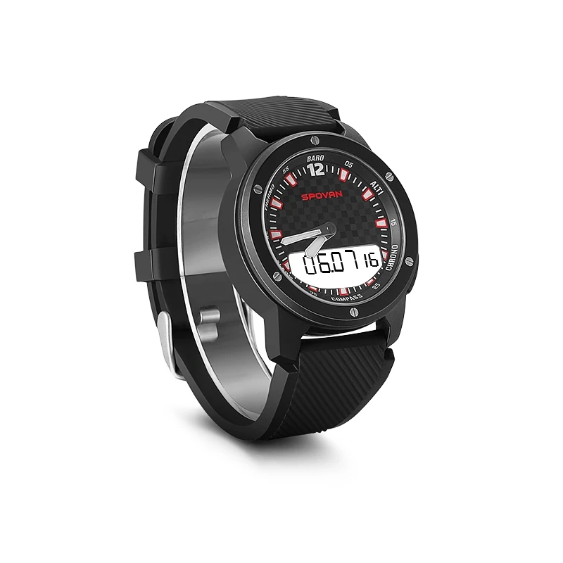 SPOVAN GEMINI двойной дисплей часы с компасом/водонепроницаемый/светодиодный Подсветка Черный - Цвет: Black