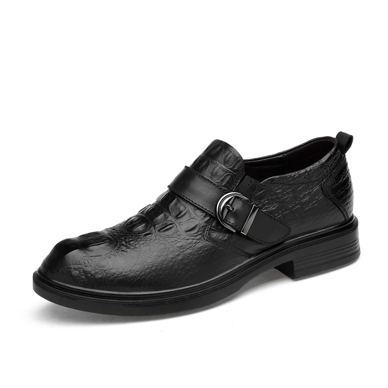 Босоножки mvvt 48 из натуральной кожи обувь мужские ботинки Оксфорд с узором «крокодиловая кожа» Обувь в деловом стиле Мужская деловая обувь Туфли с ремешком и пряжкой Мужские кожаные туфли - Цвет: Black crocodile