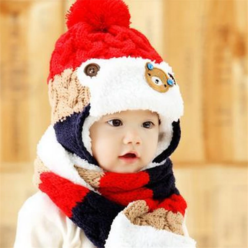 Теплые зимние детские шапочки и шарф, комплект из 2 предметов, повседневные теплые детские шапочки Skullies Beanies, теплые шапки, детские шапки для мальчиков и девочек - Цвет: Многоцветный