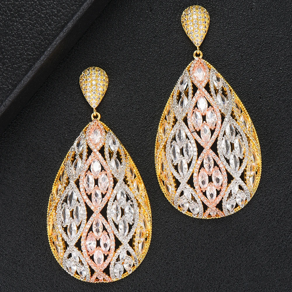 

Siscathy 3 Tone Trendy Zircon Wedding Engagement Party Dubai Earrings for Women Luxury Waterdrop Earrings 2019 Jewelry Making