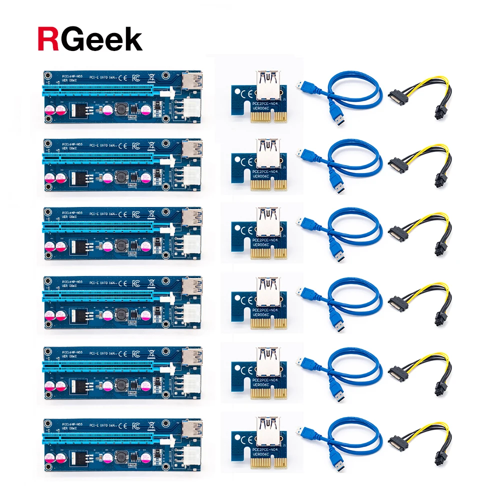 6 шт. Райзер карта 006C PCIe PCI E Express 1x до 16x USB 3 0 кабель для передачи данных адаптер SATA к